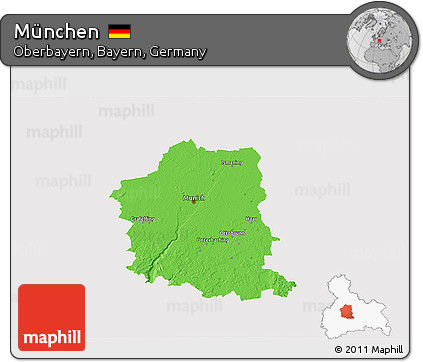 Political 3D Map of München, single color outside