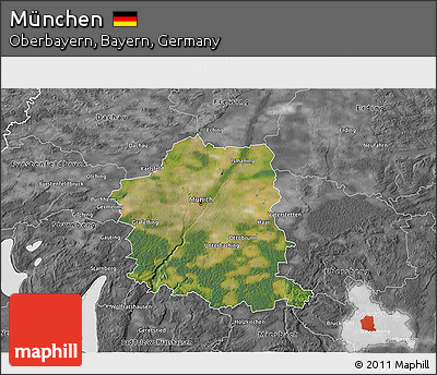 Satellite 3D Map of München, desaturated