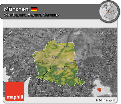 Satellite 3D Map of München, desaturated