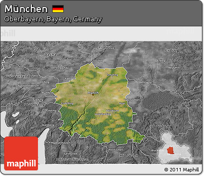 Satellite 3D Map of München, desaturated