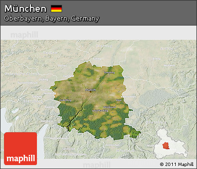 Satellite 3D Map of München, lighten