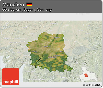 Satellite 3D Map of München, lighten