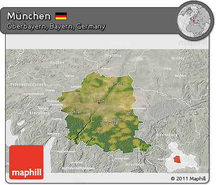 Satellite 3D Map of München, lighten, semi-desaturated