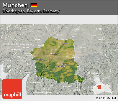 Satellite 3D Map of München, lighten, semi-desaturated