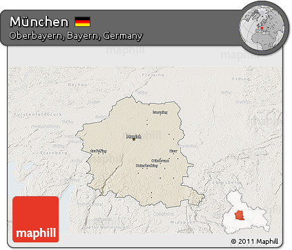 Shaded Relief 3D Map of München, lighten