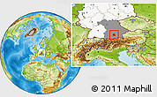 Physical Location Map of München, highlighted country, highlighted grandparent region