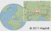 Savanna Style Location Map of München, highlighted parent region, hill shading