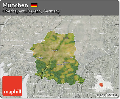 Satellite Map of München, lighten, semi-desaturated