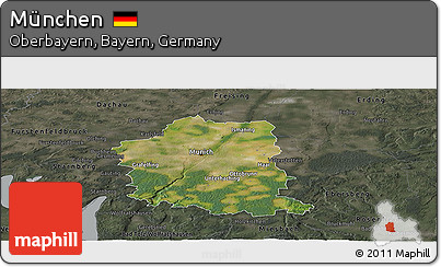 Satellite Panoramic Map of München, darken, semi-desaturated