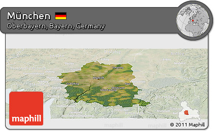 Satellite Panoramic Map of München, lighten