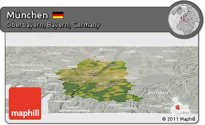 Satellite Panoramic Map of München, lighten, semi-desaturated