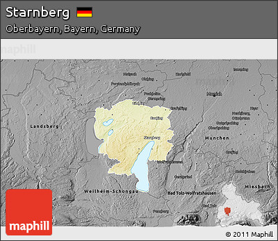 Physical 3D Map of Starnberg, darken, desaturated