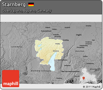 Physical 3D Map of Starnberg, darken, desaturated