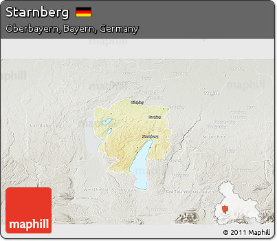 Physical 3D Map of Starnberg, lighten, semi-desaturated