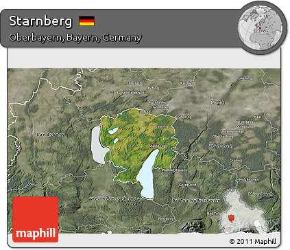 Satellite 3D Map of Starnberg, semi-desaturated