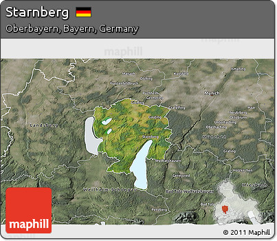Satellite 3D Map of Starnberg, semi-desaturated