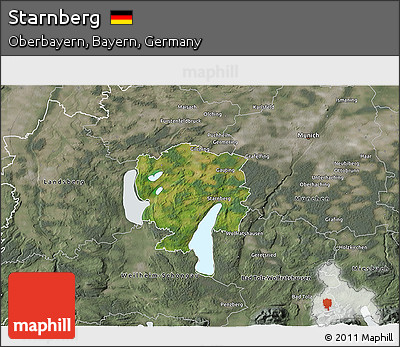 Satellite 3D Map of Starnberg, semi-desaturated