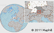 Gray Location Map of Starnberg, highlighted country, highlighted grandparent region, hill shading