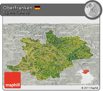 Satellite 3D Map of Oberfranken, lighten, semi-desaturated