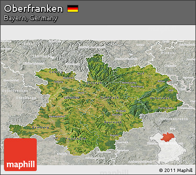 Satellite 3D Map of Oberfranken, lighten, semi-desaturated