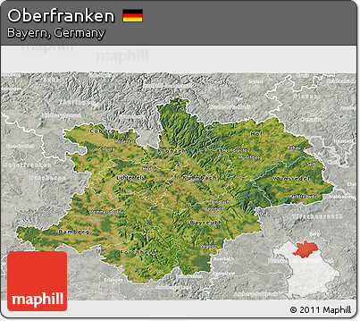 Satellite 3D Map of Oberfranken, lighten, semi-desaturated