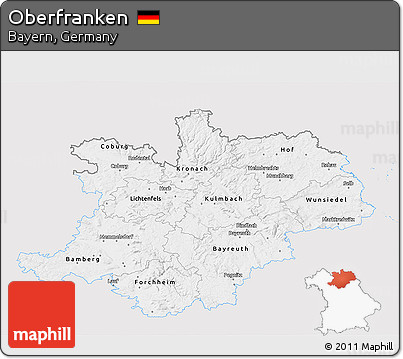 Silver Style 3D Map of Oberfranken, single color outside