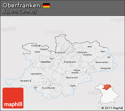 Silver Style 3D Map of Oberfranken, single color outside