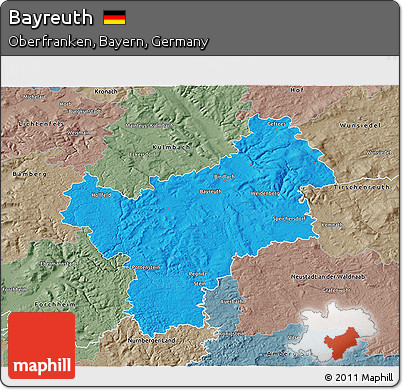 Political 3D Map of Bayreuth, semi-desaturated