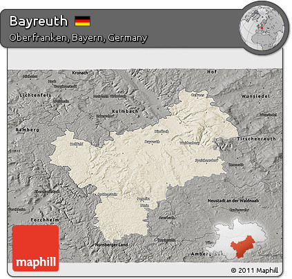 Shaded Relief 3D Map of Bayreuth, darken, semi-desaturated