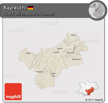 Shaded Relief 3D Map of Bayreuth, single color outside