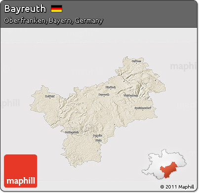 Shaded Relief 3D Map of Bayreuth, single color outside