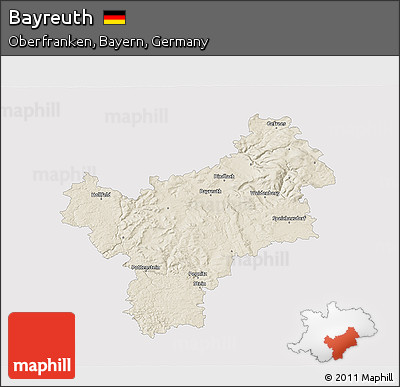 Shaded Relief 3D Map of Bayreuth, single color outside
