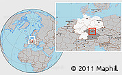 Gray Location Map of Bayreuth, highlighted country, highlighted grandparent region, within the entire country