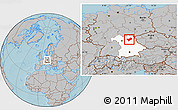 Gray Location Map of Bayreuth, highlighted grandparent region, hill shading