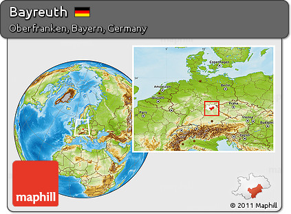 Physical Location Map of Bayreuth, highlighted parent region, within the entire country