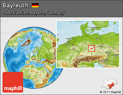 Physical Location Map of Bayreuth, highlighted parent region, within the entire country