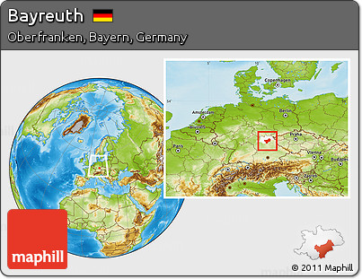 Physical Location Map of Bayreuth, highlighted parent region, within the entire country