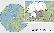 Savanna Style Location Map of Bayreuth, highlighted country, highlighted grandparent region, hill shading