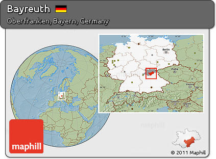 Savanna Style Location Map of Bayreuth, highlighted country, highlighted parent region, hill shading