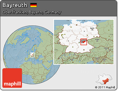 Savanna Style Location Map of Bayreuth, highlighted country, highlighted parent region, hill shading