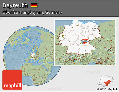 Savanna Style Location Map of Bayreuth, highlighted country, highlighted parent region, hill shading