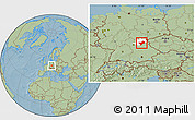 Savanna Style Location Map of Bayreuth, highlighted parent region, hill shading