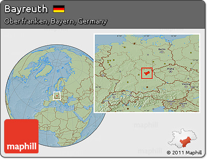 Savanna Style Location Map of Bayreuth, hill shading