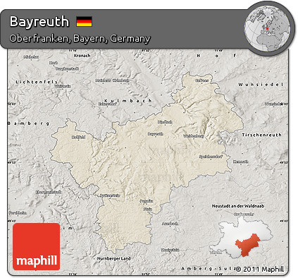 Shaded Relief Map of Bayreuth, semi-desaturated