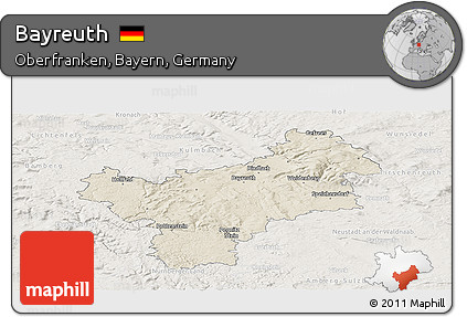 Shaded Relief Panoramic Map of Bayreuth, lighten