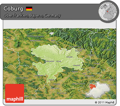 Physical 3D Map of Coburg, satellite outside