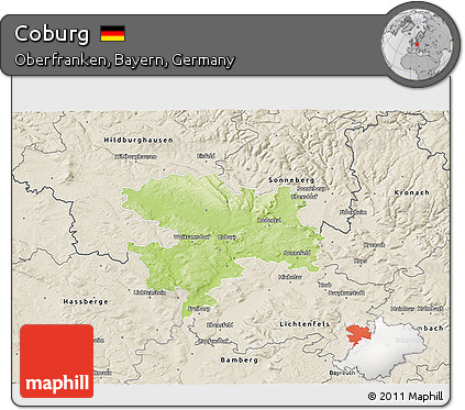 Physical 3D Map of Coburg, shaded relief outside