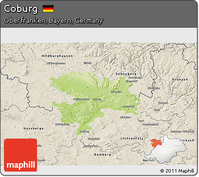 Physical 3D Map of Coburg, shaded relief outside