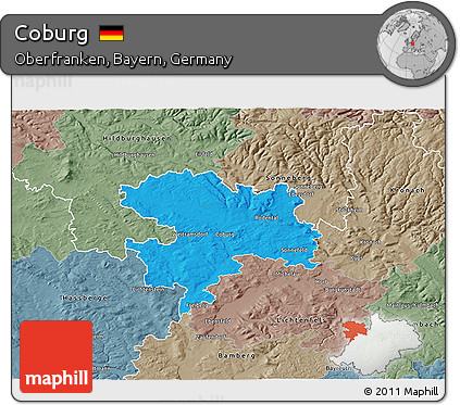 Political 3D Map of Coburg, semi-desaturated