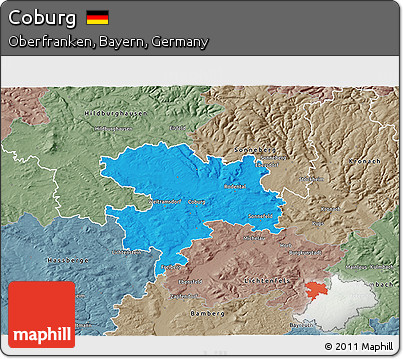 Political 3D Map of Coburg, semi-desaturated